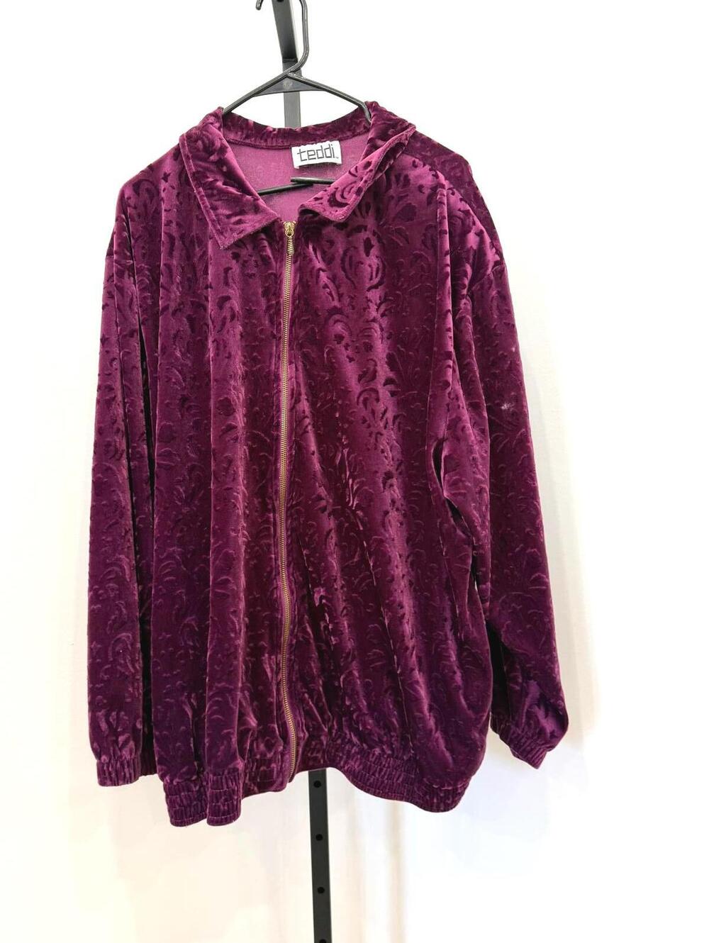 Teddi Burgundy Velvet Zip-Up Jacket 2x